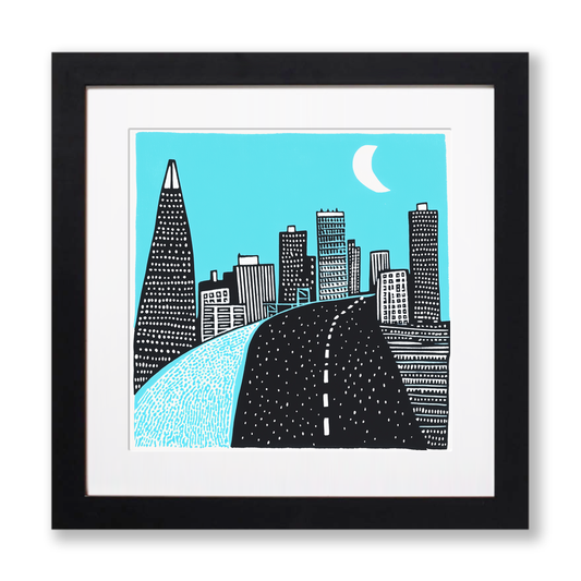 San Francisco skyline Linoprint-Style Art (580-1)