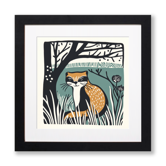 Cute Ferret Linoprint-Style Art (1203-2)