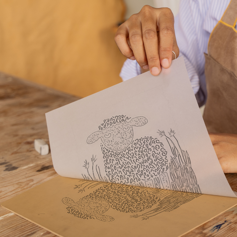 Cute Lamb Linoprint-Style Art (226-1)