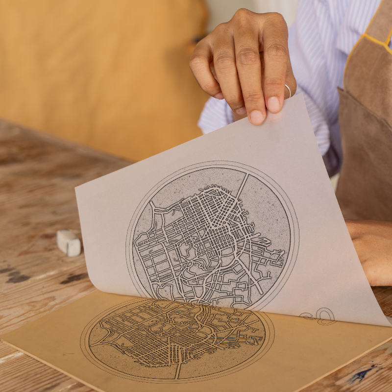 Maps Linoprint-Style Art (c43)