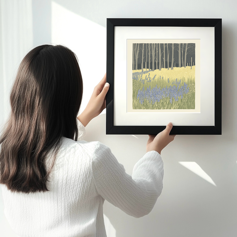 Bluebells in woodland Linoprint-Style Art (2366-2)