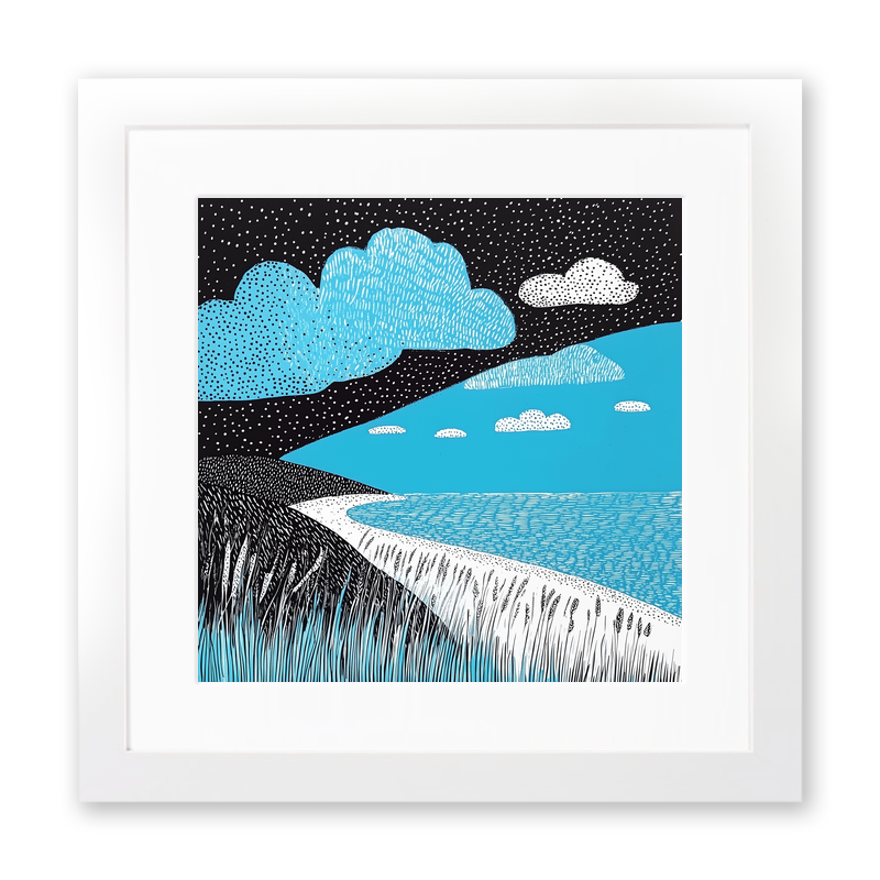 Holkham Beach, Norfolk Linoprint-Style Art (799-1)