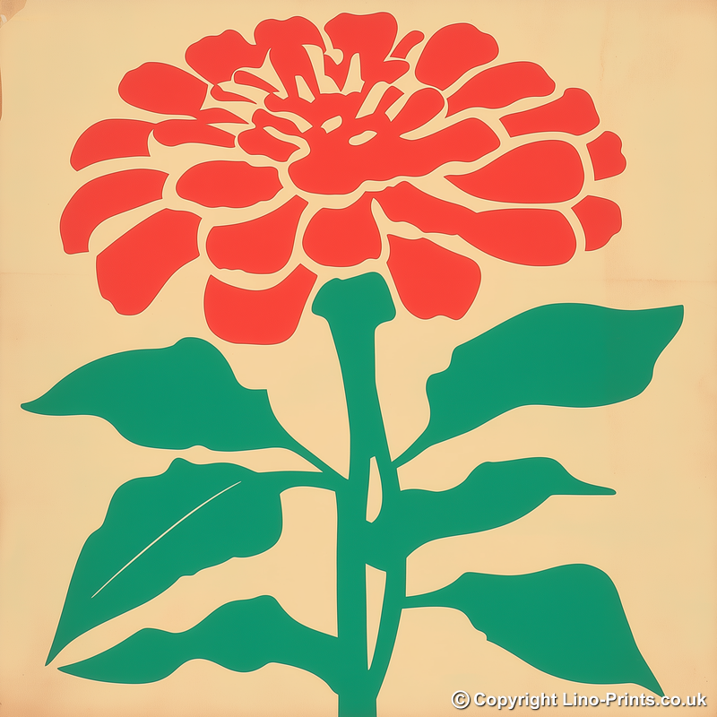 Zinnia Linoprint-Style Art (1689-1)