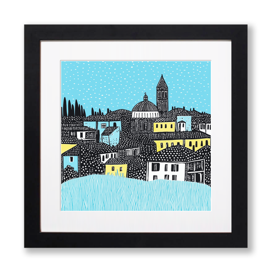 Florence Duomo and rooftops Linoprint-Style Art (558-2)