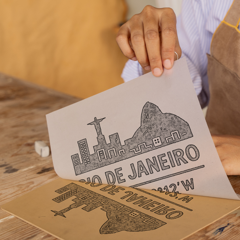 Place Coordinates Linoprint-Style Art (c332)