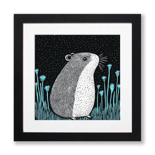 Cute Guinea Pig Linoprint-Style Art (624-1)