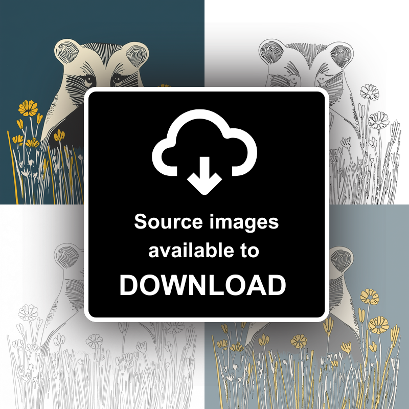 Cute Baby Badger Linoprint-Style Art (1190-2)