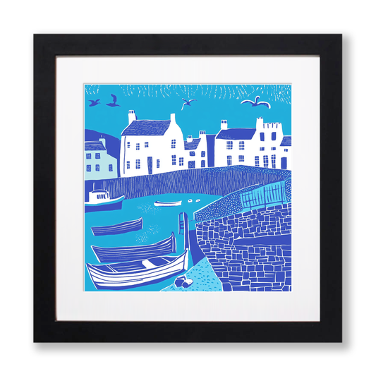 Tenby Harbour, Pembrokeshire Linoprint-Style Art (1112-1)