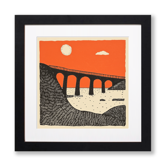 Forth Bridge, Scotland Linoprint-Style Art (176-2)