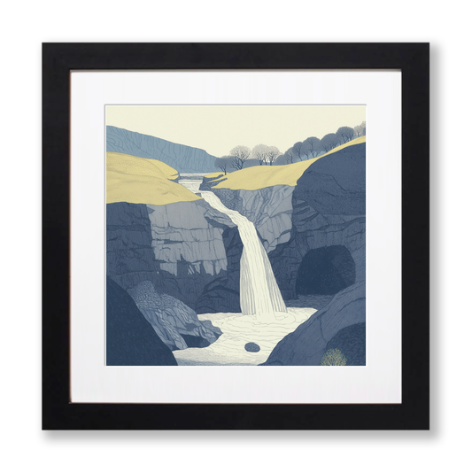 Scale Force waterfall drop Linoprint-Style Art (2535-1)