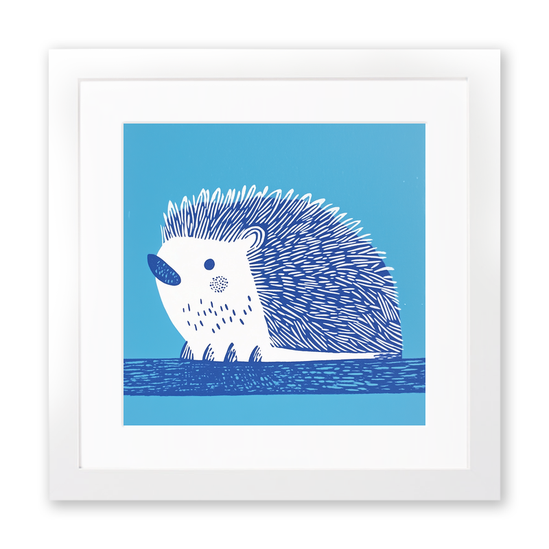 Cute Hedgehog Linoprint-Style Art (917-2)