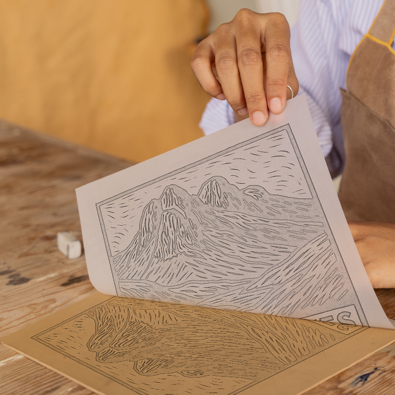 Mountains Linoprint-Style Art (c384)