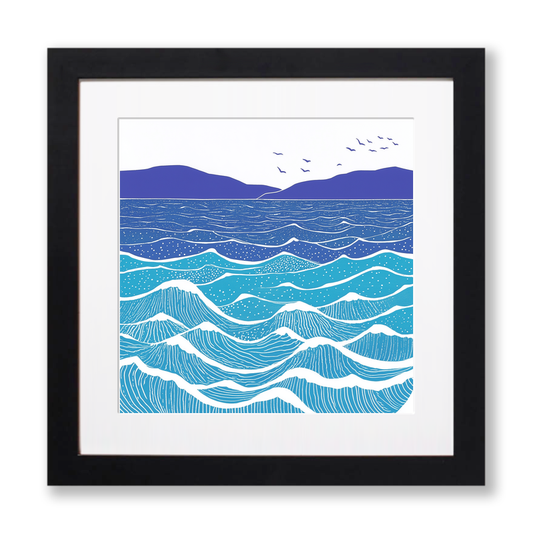 Minimalist waves Linoprint-Style Art (987-2)