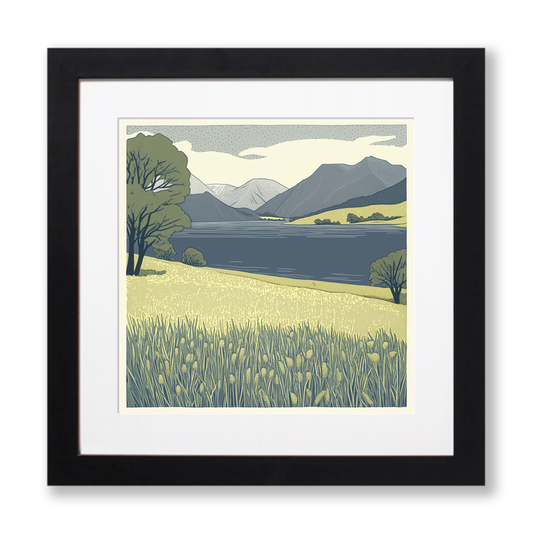 Loweswater tranquil scene Linoprint-Style Art (2484-1)