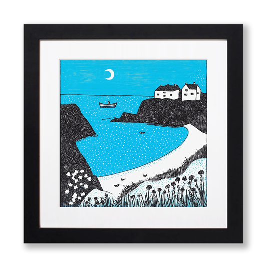 Cemaes Bay, Anglesey Linoprint-Style Art (792-1)