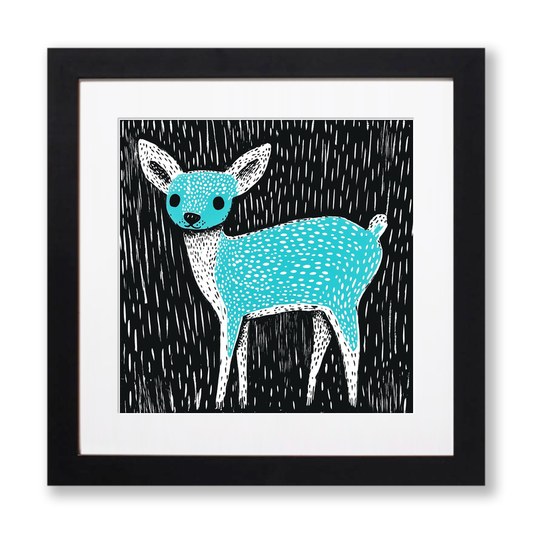 Cute Fawn (Baby Deer) Linoprint-Style Art (620-1)
