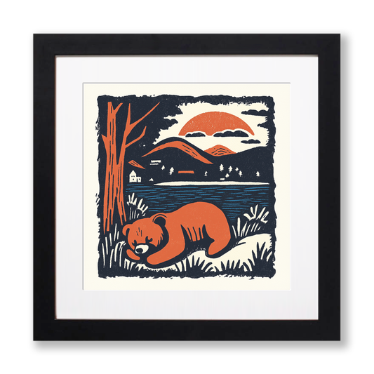 Cute Bear Cub Linoprint-Style Art (46-2)