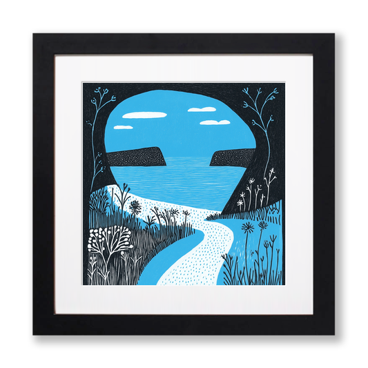 Barafundle Bay, Pembrokeshire Linoprint-Style Art (786-1)