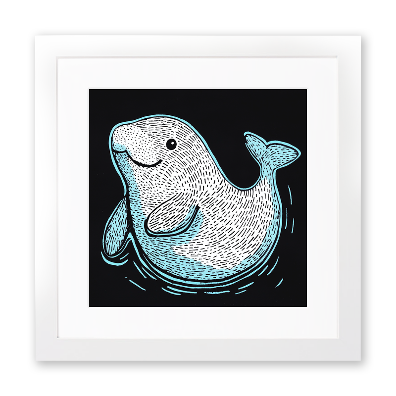 Cute Manatee Calf Linoprint-Style Art (630-1)