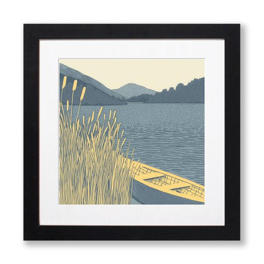 Rowing boat on Grasmere Linoprint-Style Art (2521-2)