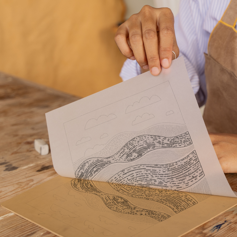 Abstract waves Linoprint-Style Art (536-1)