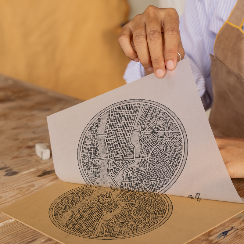 Maps Linoprint-Style Art (c27)