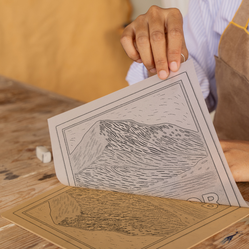Mountains Linoprint-Style Art (c385)