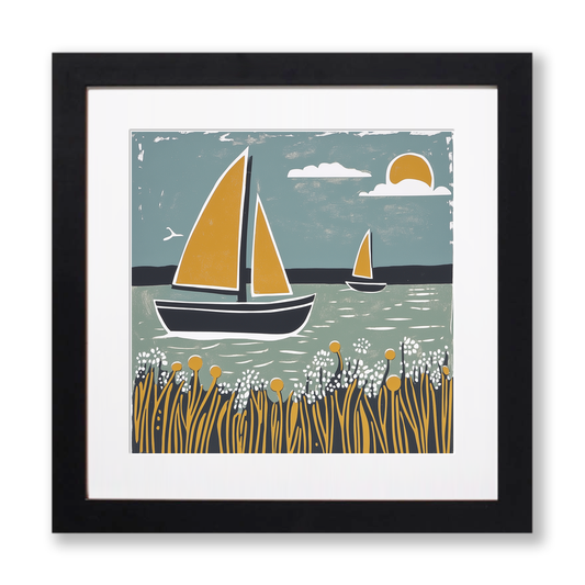 Norfolk wherry under sail Linoprint-Style Art (1912-1)