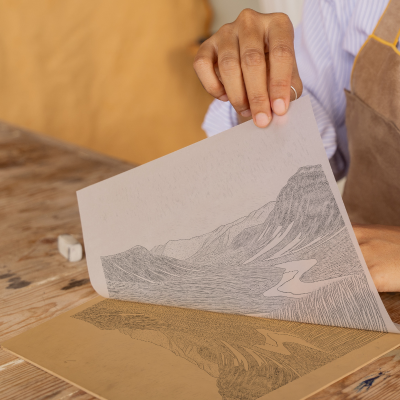 Scafell in the Lake District Linoprint-Style Art (2532-5)