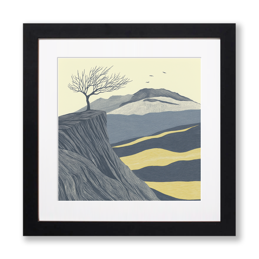 Old Man of Coniston in the Lake District Linoprint-Style Art (2492-1)