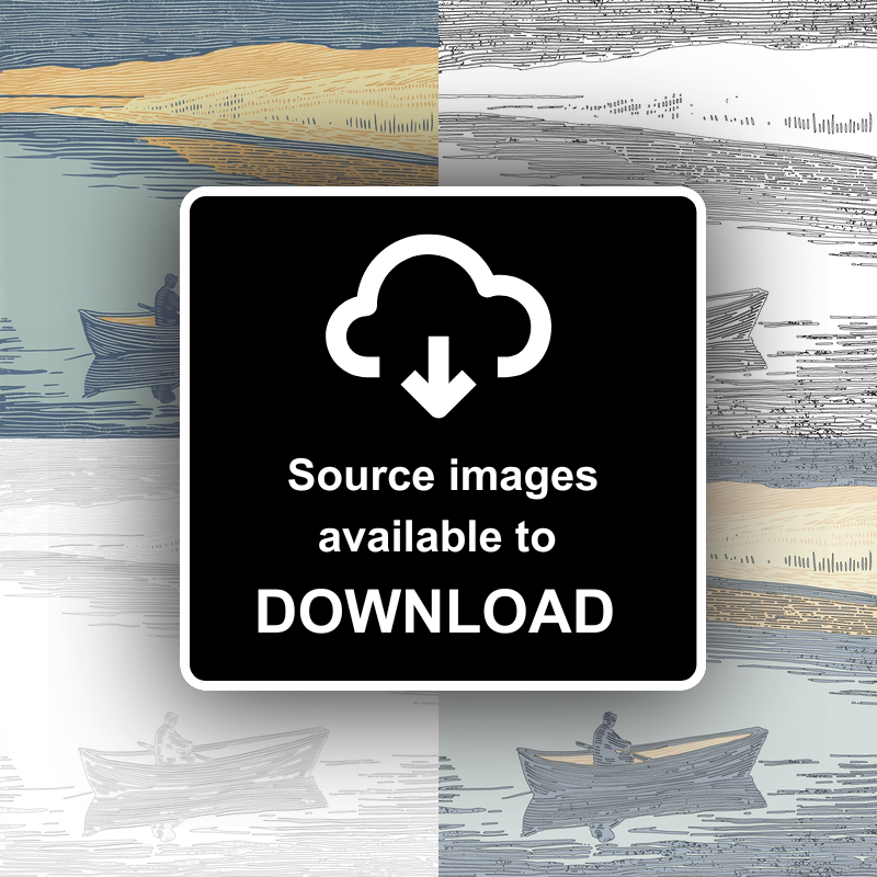 Person rowing boat with reflections Linoprint-Style Art (2498-1)