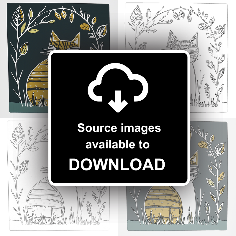 Cute Kitten Linoprint-Style Art (1209-1)