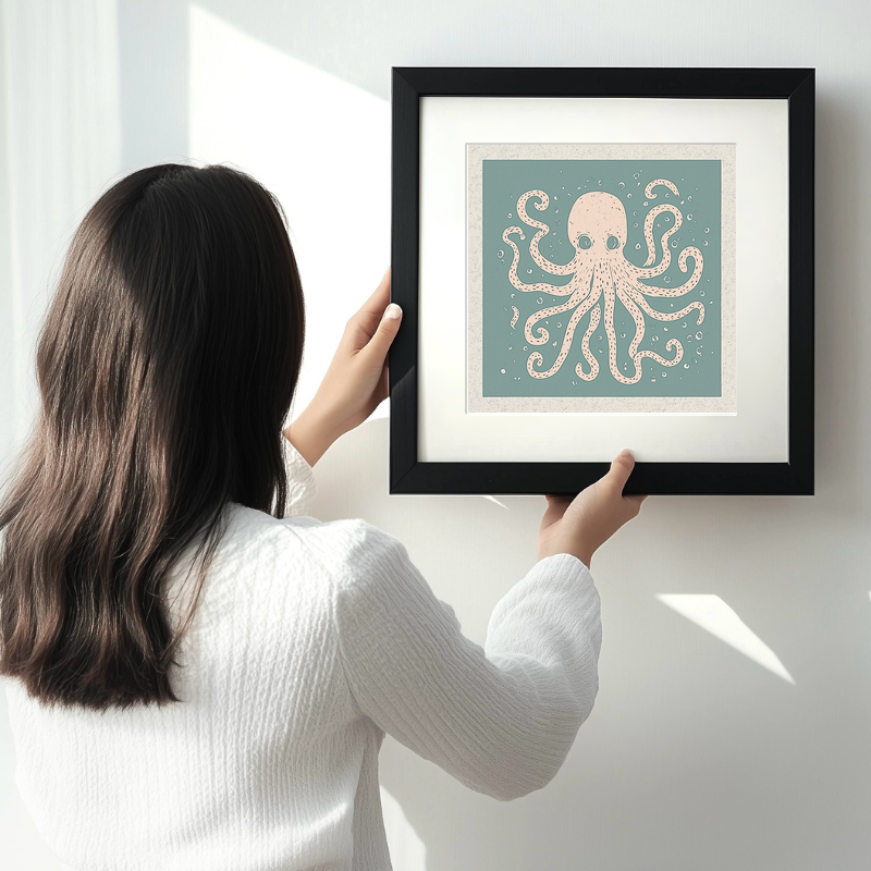 Octopus with swirling tentacles Linoprint-Style Art (496-1)