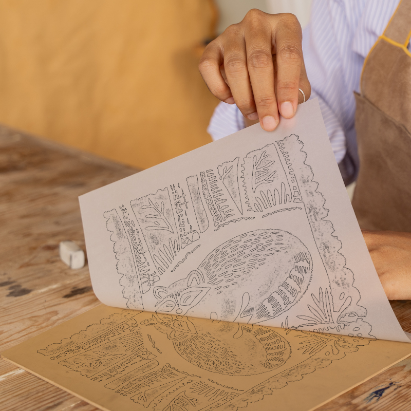 Cute Raccoon Kit Linoprint-Style Art (75-1)