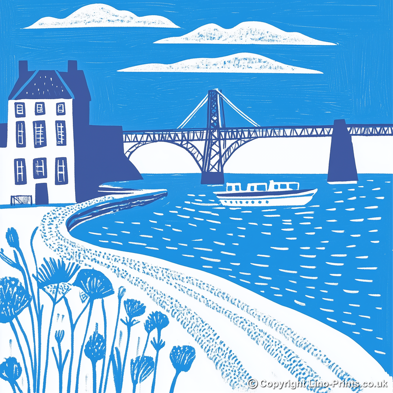 Forth Bridge, Scotland Linoprint-Style Art (851-1)