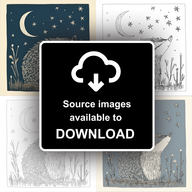 Cute Hedgehog Linoprint-Style Art (1208-1)