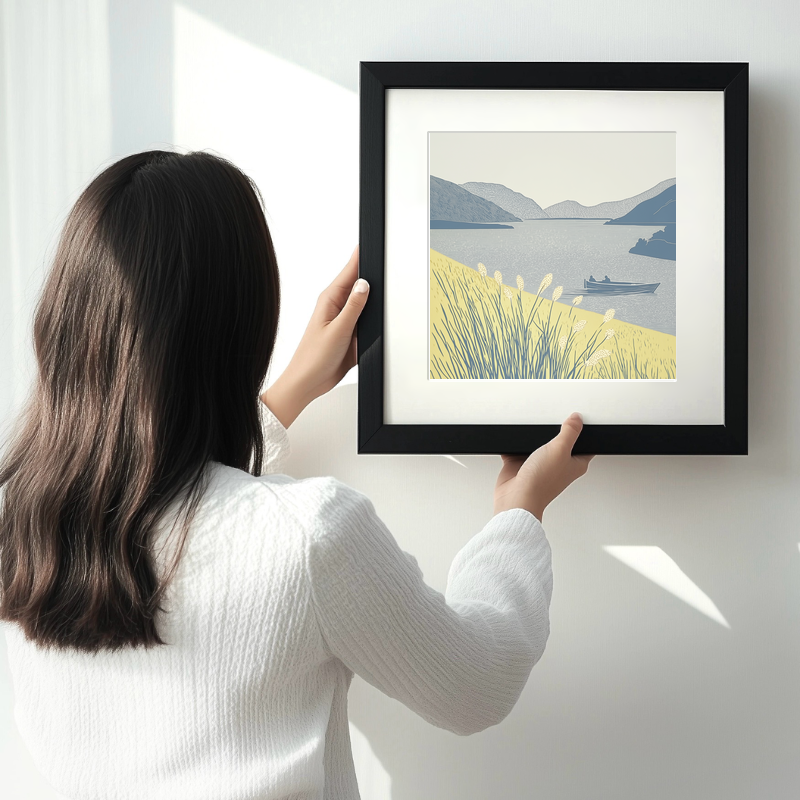 Coniston launch near Brantwood shore Linoprint-Style Art (2391-1)