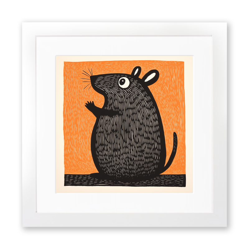 Cute Chinchilla Linoprint-Style Art (212-1)