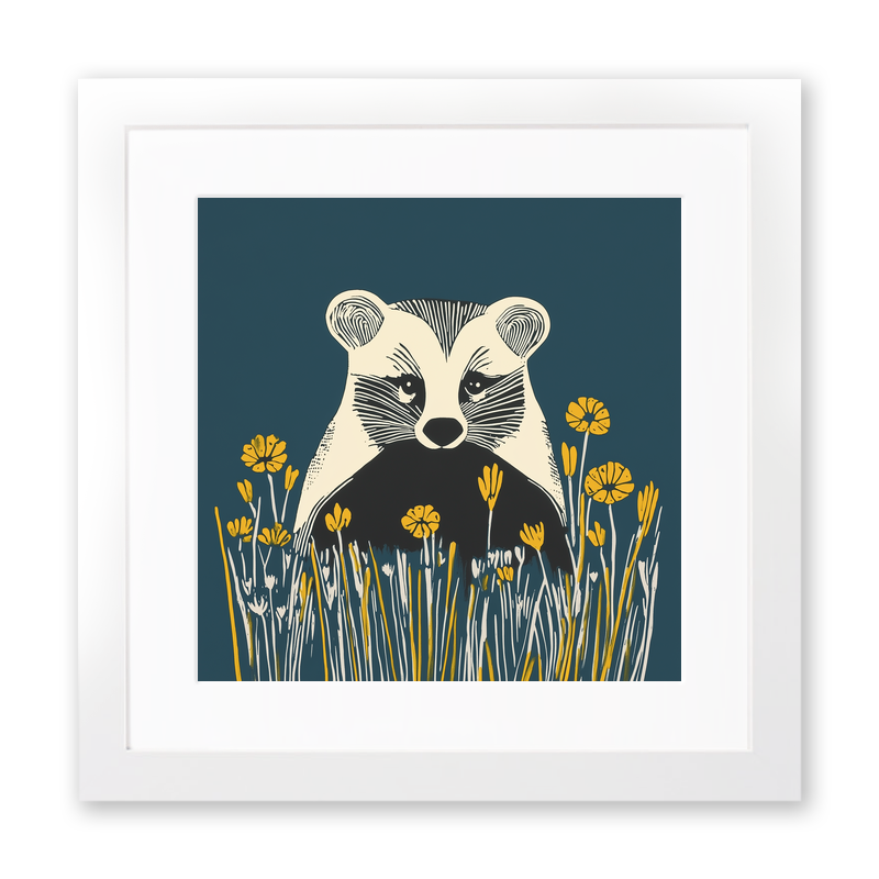 Cute Baby Badger Linoprint-Style Art (1190-2)