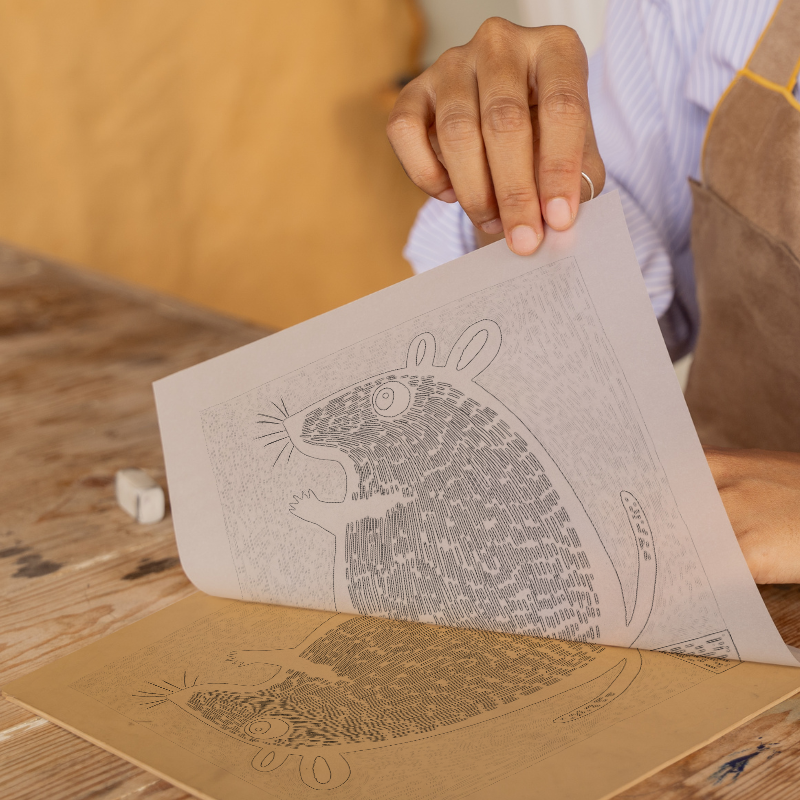 Cute Chinchilla Linoprint-Style Art (212-1)