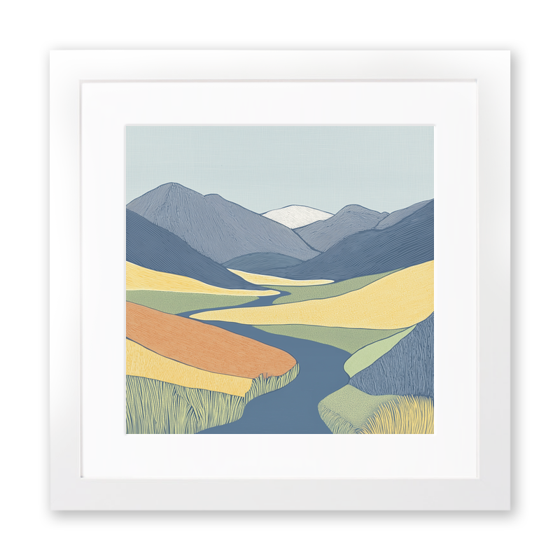 Newlands Valley panorama Linoprint-Style Art (2489-1)