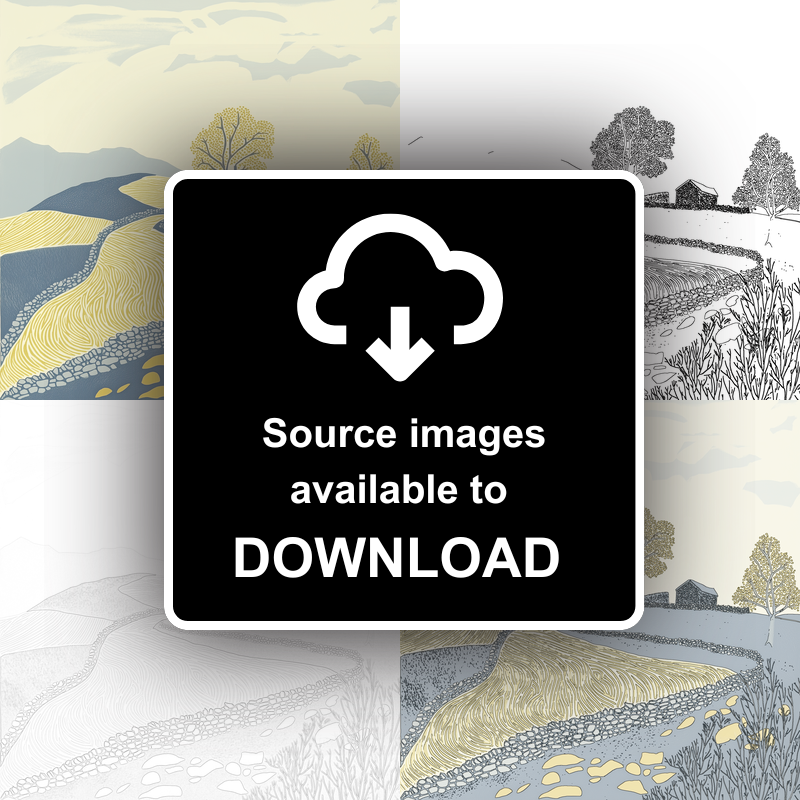 Sheepfold stone enclosure Linoprint-Style Art (2544-2)