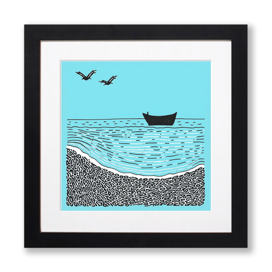 Aldeburgh Beach, Suffolk Linoprint-Style Art (783-1)