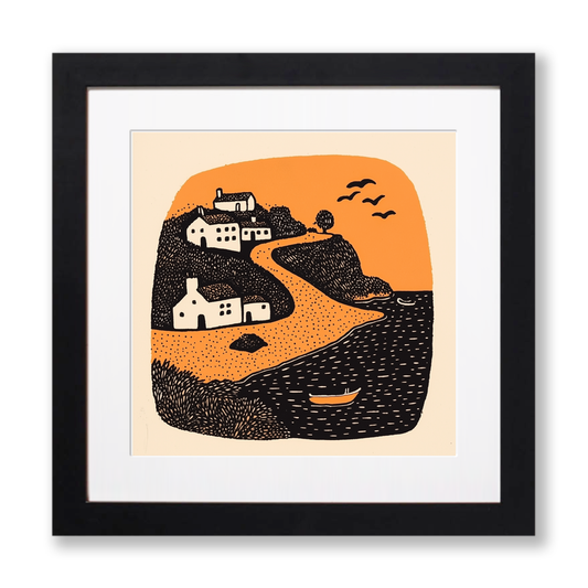 Coverack, Cornwall Linoprint-Style Art (292-2)