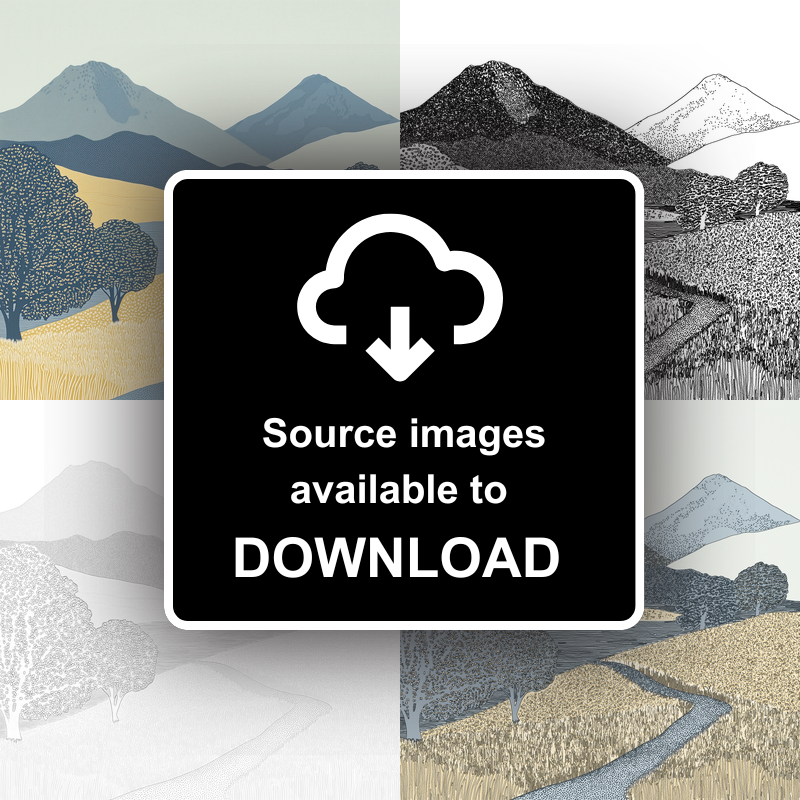 Catbells ridge walk in the Lake District Linoprint-Style Art (2384-3)
