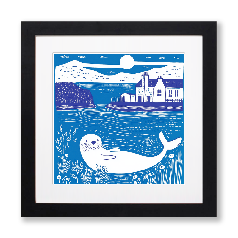Sea otter Linoprint-Style Art (1060-1)