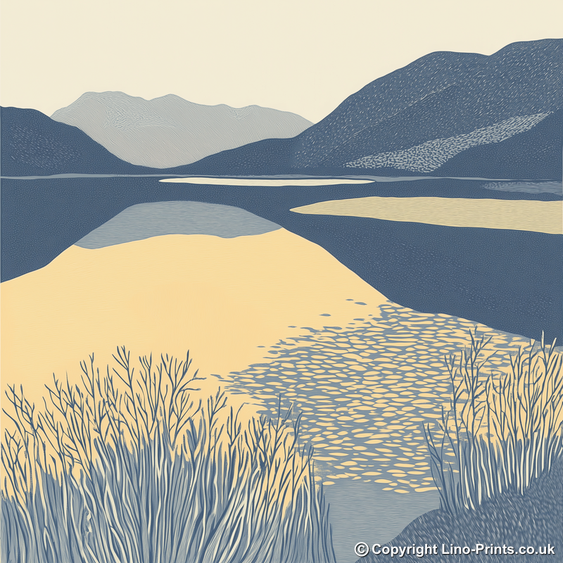 Bassenthwaite Lake reflections Linoprint-Style Art (2361-2)