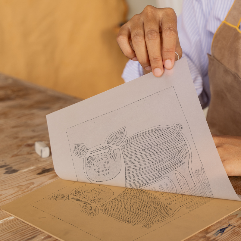 Cute Piglet Linoprint-Style Art (1219-1)