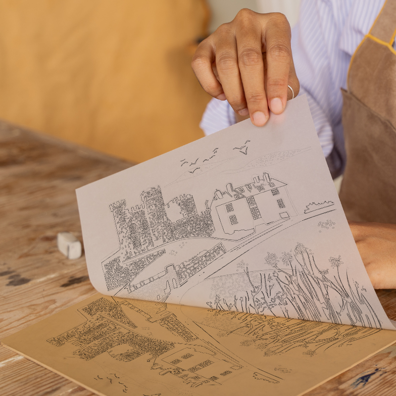 Alnwick Castle, Northumberland Linoprint-Style Art (1126-1)