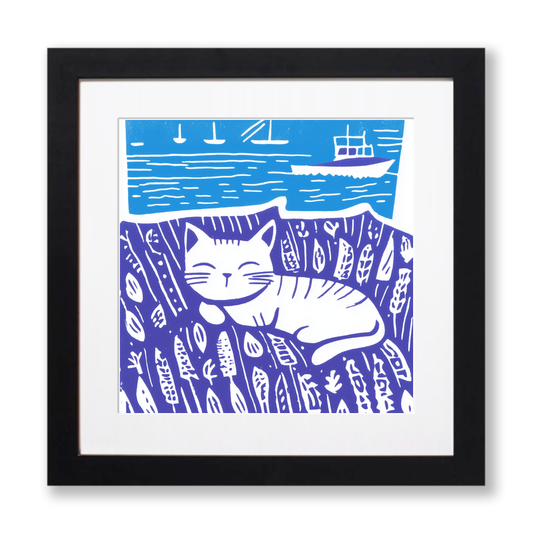 Cute Kitten Linoprint-Style Art (918-3)